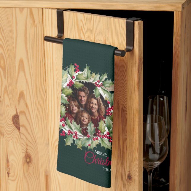 Merry Chistmas Editable Foto Family Geschirrtuch (Drittel gefaltet)