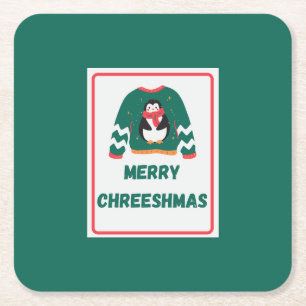 Merry Chreeshmas Penguin Sweater Rechteckiger Pappuntersetzer