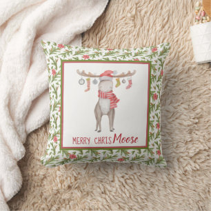 Merry Chris Moose - Pine & Poinsettias Kissen