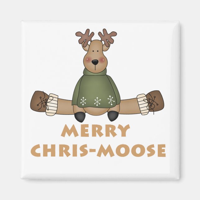 Merry Chris-Moose T - Shirt und Geschenke Magnet (Vorne)