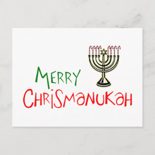 Merry Chrismanukah - WeihnachtsChanukah Menorah Feiertagspostkarte