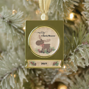 Merry ChrisMoose Rustic Banner Ornament