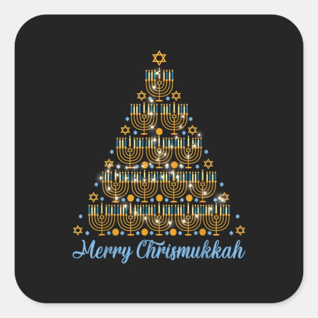 Merry Chrismukkah 2022 Happy Hanukkah Christmas Tr Quadratischer Aufkleber (Vorderseite)