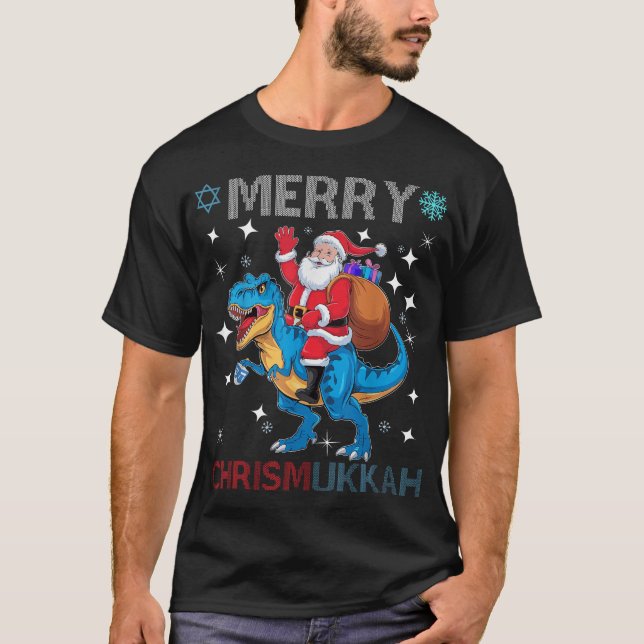 Merry Chrismukkah Dinosaure Weihnachten und Hanukk T-Shirt (Vorderseite)