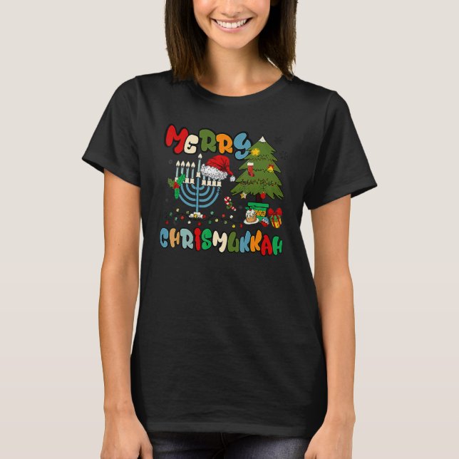 Merry Chrismukkah Hanukkah Jewish Chanukah Menorah T-Shirt (Vorderseite)