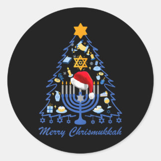 Merry Chrismukkah Hanukkah Jewish Hanukkah Tree Runder Aufkleber