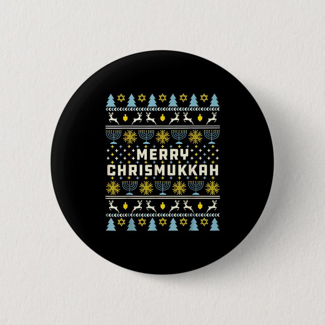 Merry Chrismukkah Happy Hanukkah Jew Ugly Christma Button (Vorderseite)