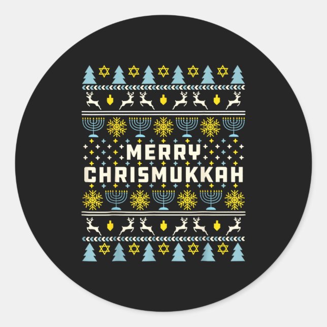 Merry Chrismukkah Happy Hanukkah Jew Ugly Christma Runder Aufkleber (Vorderseite)