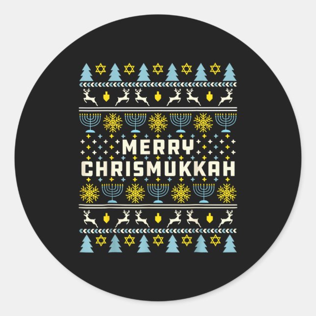 Merry Chrismukkah Happy Hanukkah Jew Ugly Christma Runder Aufkleber (Vorderseite)