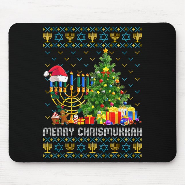 Merry Chrismukkah Happy Hanukkah Ugly Sweater Fami Mousepad (Vorne)