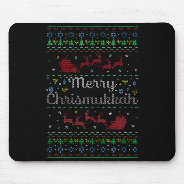 Merry Chrismukkah Jewish Hanukkah Ugly Christmas S Mousepad (Vorne)