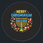 Merry Chrismukkah Merry Christmas Happy Chanukah J Runder Aufkleber<br><div class="desc">Merry Chrismukkah Merry Christmas glücklich Chanukah jüdisch</div>