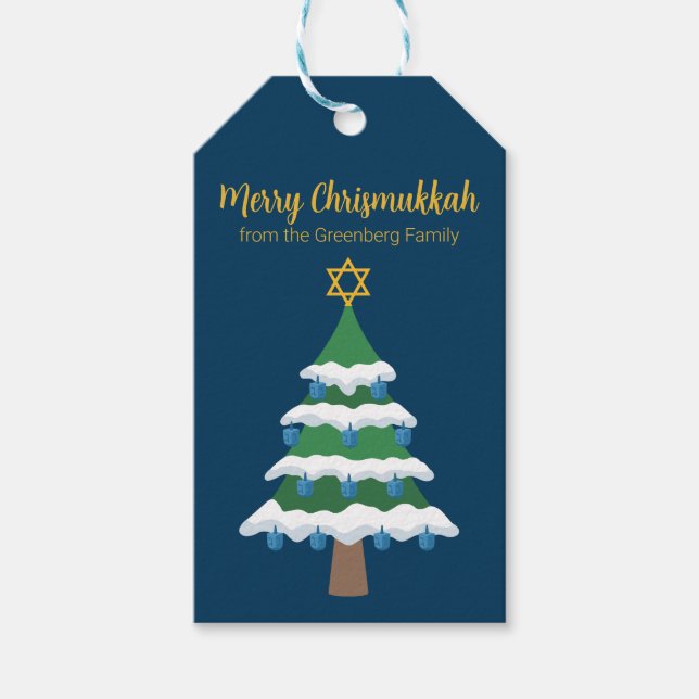 Merry Chrismukkah Niedlich Hanukkah Weihnachts-Par Geschenkanhänger (Vorderseite)