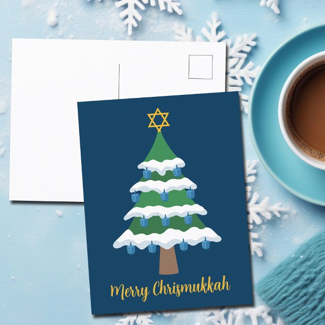 Merry Chrismukkah Niedlich Hanukkah Weihnachtsbaum Postkarte (Von Creator hochgeladen)