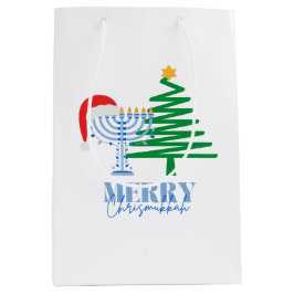 Merry Chrismukkah White Gift Bag Mittlere Geschenktüte