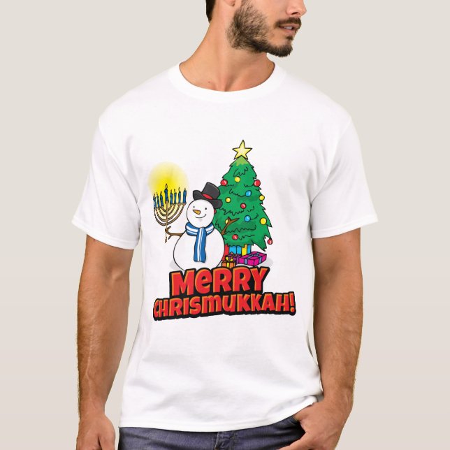 Merry Chrismukkka Snowman Menorah und Individuelle T-Shirt (Vorderseite)