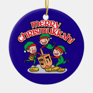 Merry Chrismukkkah mit Elves und Dreidels Keramikornament