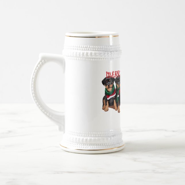 Merry Chrismutts Weihnachtsferien Welpen Festlich Bierglas (Links)