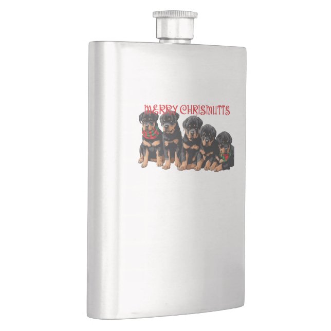 Merry Chrismutts Weihnachtsferien Welpen Festlich Flachmann (Rechts)