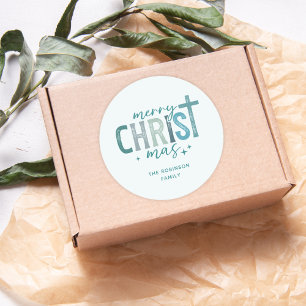 Merry Christ mas Christlich Boho Familienname Runder Aufkleber
