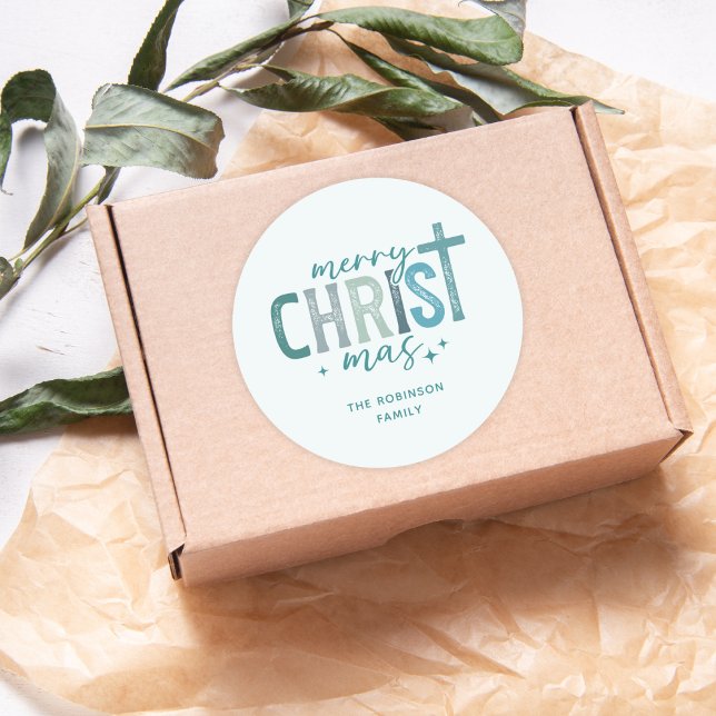 Merry Christ mas Christlich Boho Familienname Runder Aufkleber (Von Creator hochgeladen)