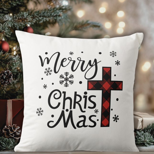 Merry Christ Mas Christliche religiöse Weihnachten Kissen (Merry Christ Mas Christian Religious Christmas Throw Pillow)