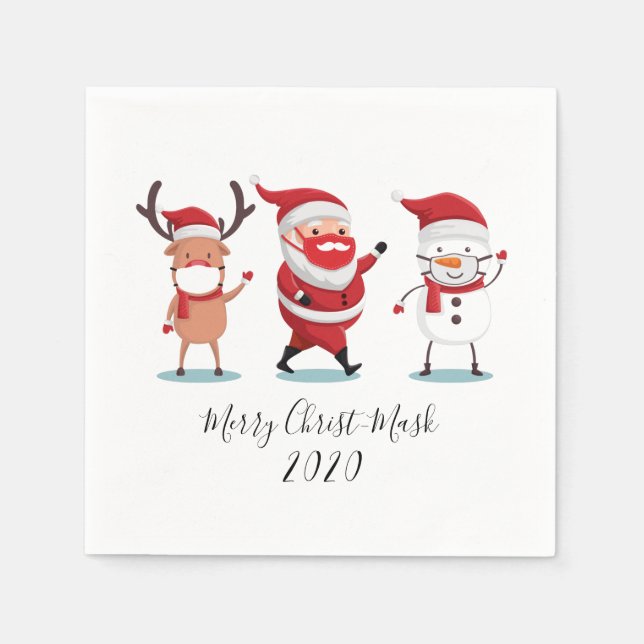 Merry Christ Mask Quarantine 2020 Santa Reindeer Serviette (Vorderseite)