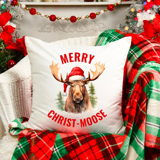 Merry Christ-moose Funny Christmas Moose Kissen (Von Creator hochgeladen)