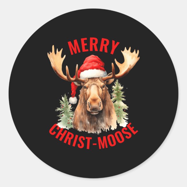 Merry Christ Moose Funny Christmas Moose  Runder Aufkleber (Vorderseite)