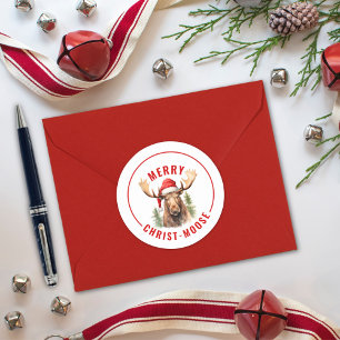 Merry Christ-moose Funny Christmas Moose Runder Aufkleber