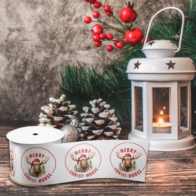 Merry Christ-moose Funny Christmas Moose Satinband (Von Creator hochgeladen)