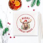 Merry Christ-moose Funny Christmas Moose Serviette<br><div class="desc">Genießen Sie den Urlaubssinn mit unseren bezaubernden Weihnachtsapplikationen, die von einem lieblichen Elch begleitet werden, der eine Weihnachtsmannmütze mit dem sonnigen Gruß "Fröhlicher Christ-Elch" begleitet. Diese Serviette ist ideal, um Lachen und Freude während Ihrer Feierlichkeiten zu verbreiten! Das skurrile Design und das clevere Wortspiel machen es zu einer einzigartigen und...</div>