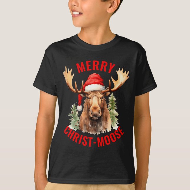 Merry Christ Moose Funny Christmas Moose  T-Shirt (Vorderseite)