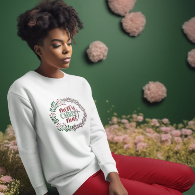 Merry CHRIST Wreath Christlich Ladys Long T-Shirt (Von Creator hochgeladen)