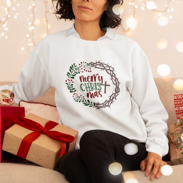 Merry CHRIST Wreath Christlich Ladys Sweatshirt (Von Creator hochgeladen)