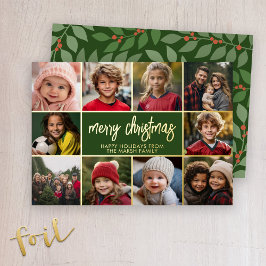 Merry Christmas - 10 Photo - Modern Script Gold Folien Feiertagskarte