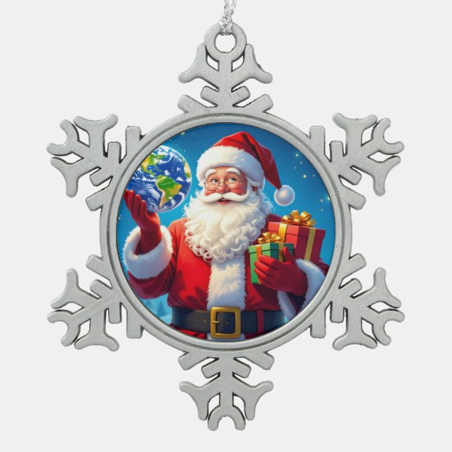 „Merry Christmas“1 Schneeflocken Zinn-Ornament (Vorderseite)