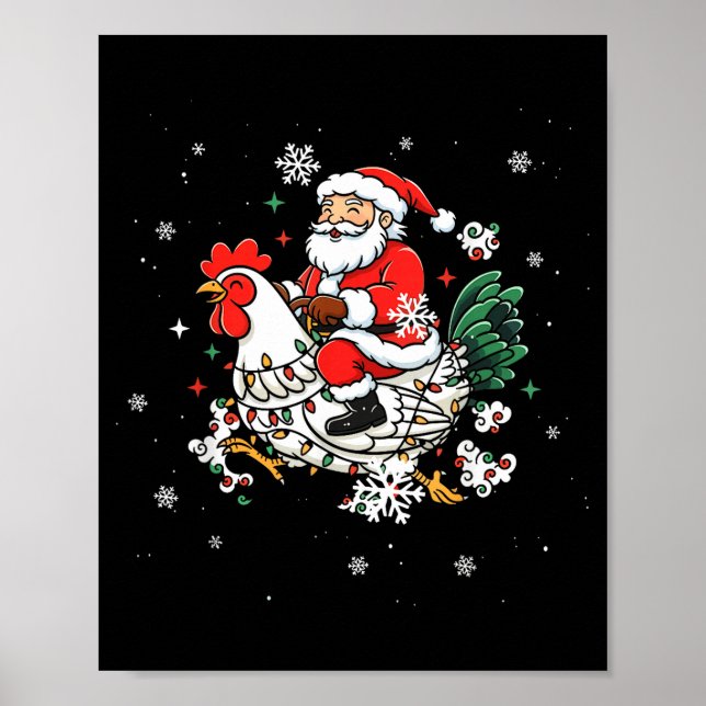 Merry Christmas 2025 Funny Santa Riding Chicken Ch Poster (Vorne)