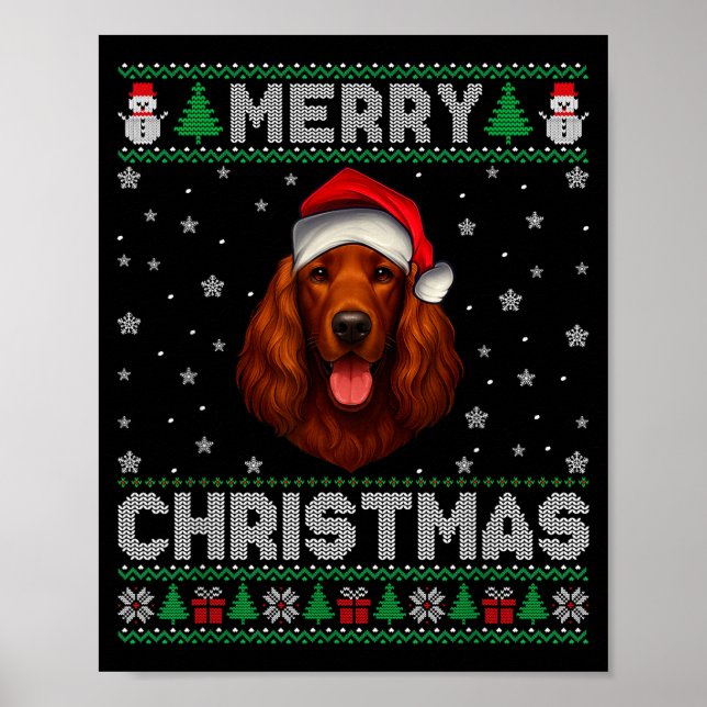 Merry Christmas 2025 Irish Setter Santa Hat Ugly X Poster (Vorne)