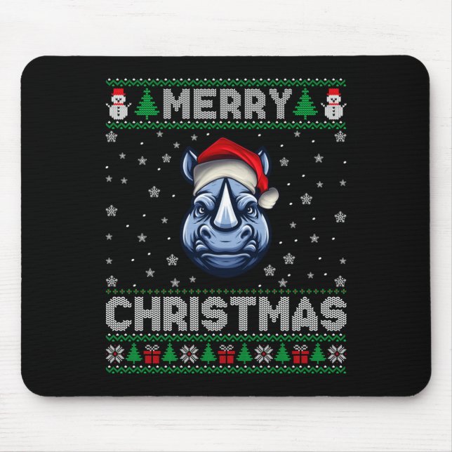 Merry Christmas 2025 Rhino Santa Hat Ugly Xmas Lon Mousepad (Vorne)