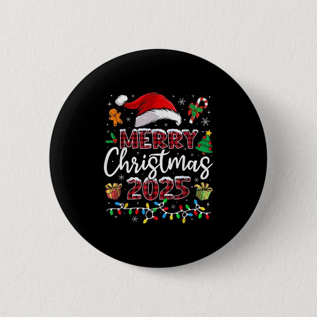 Merry Christmas 2025 Santa Elf Funny Family Matchi Button (Vorderseite)
