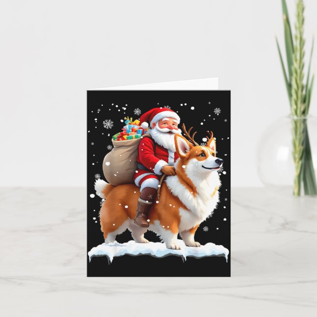 Merry Christmas 2025 Santa Riding Corgi Dog Xmas  Karte (Vorderseite)