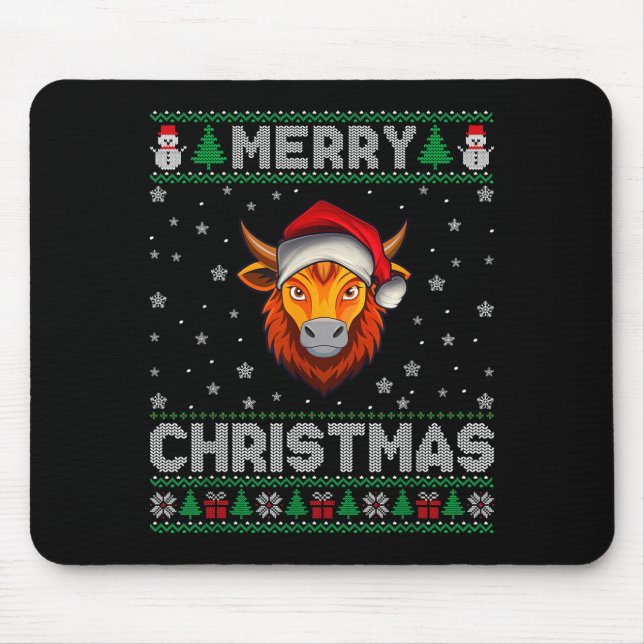 Merry Christmas 2025 Yak Santa Hat Ugly Xmas  Mousepad (Vorne)