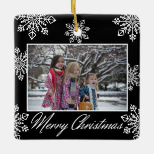 Merry Christmas 2 Photo Black And White Snowflakes Keramikornament