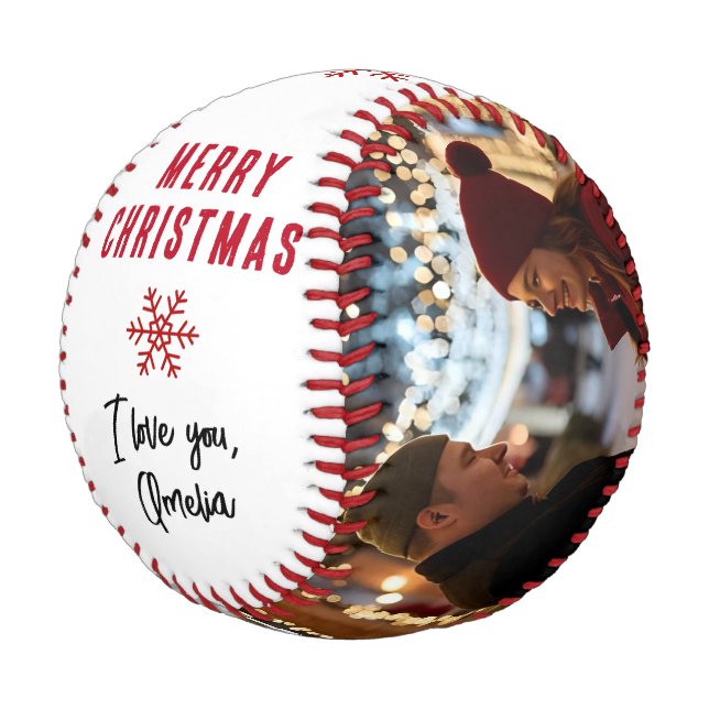 Merry Christmas 2 Photo Collage Boyfriend Baseball (Schrägansicht)