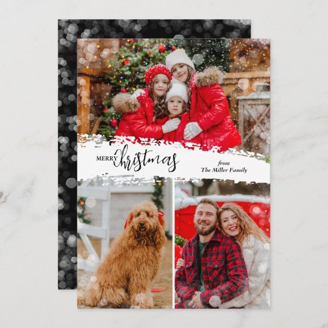Merry Christmas 3 Photo Collage Feiertagskarte (Vorne/Hinten)