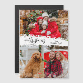 Merry Christmas 3 Photo Magnetic Holiday Card Magnetkarte