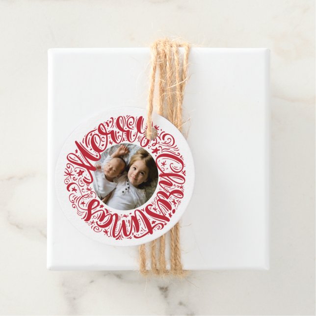 Merry Christmas Add Your Foto Geschenkanhänger (Beispiel)