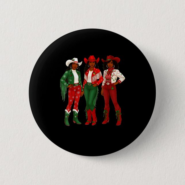 Merry Christmas African American Afro Cowgirl West Button (Vorderseite)