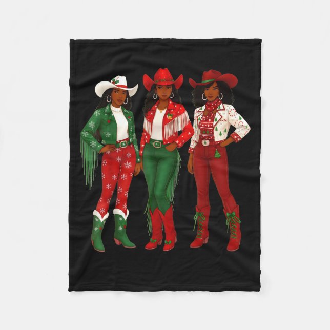 Merry Christmas African American Afro Cowgirl West Fleecedecke (Vorderseite)